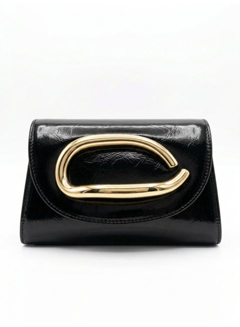 Women's Crossbody Handbag,Shiny Leather, Gold Color Buckle, Stylish and Stylish (Black)