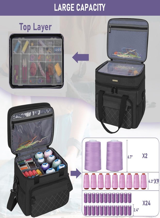 FREEAMG Large Sewing Basket with Removable Tray Sewing Aaccessories Organizer Water-resistant Double-Layer Sewing Organizer Bag Black (Bag Only) - Image 4