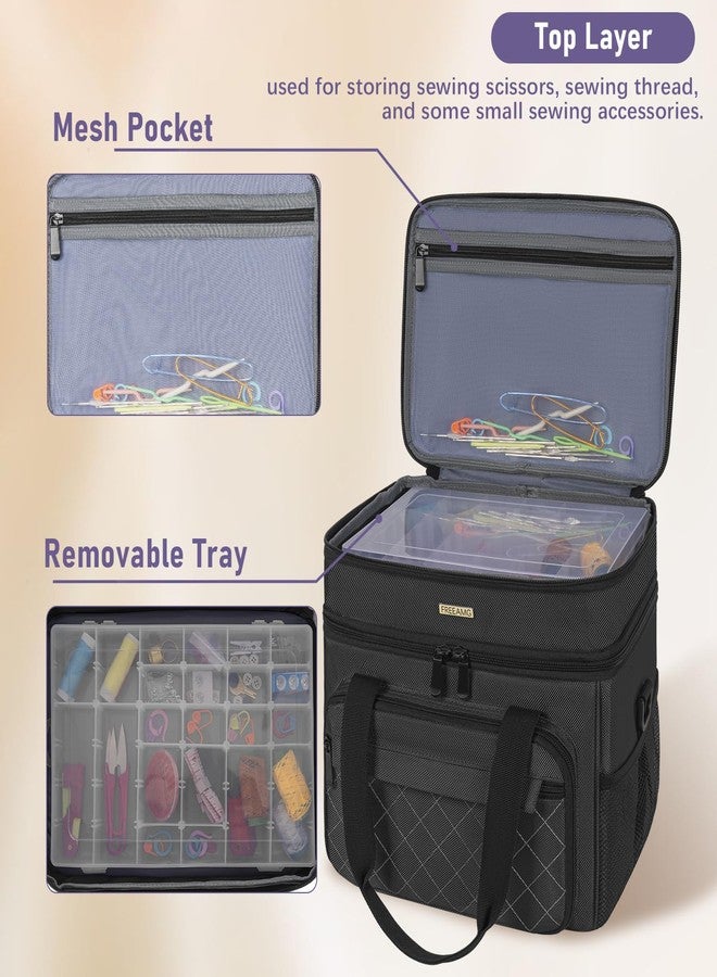 FREEAMG Large Sewing Basket with Removable Tray Sewing Aaccessories Organizer Water-resistant Double-Layer Sewing Organizer Bag Black (Bag Only) - Image 5