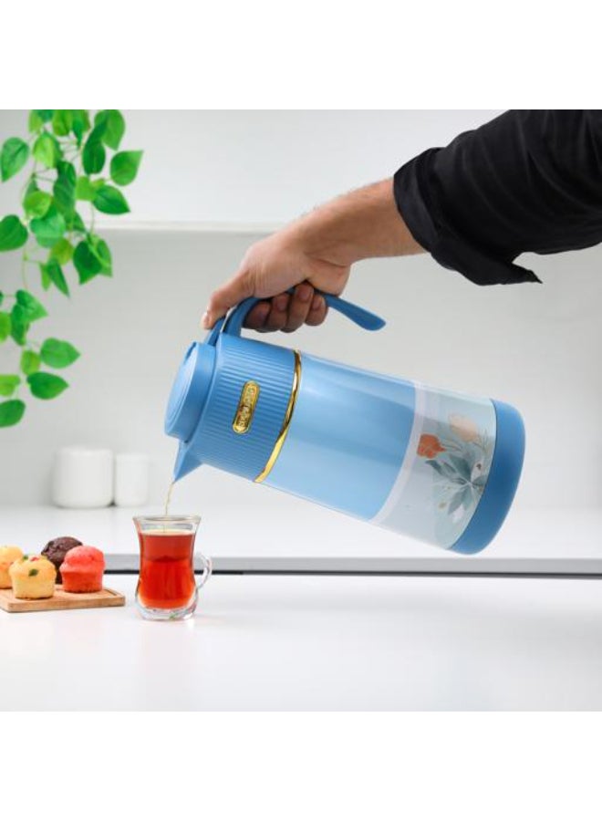 Royalford 1600 ml (54.0 oz) Eden Vacuum Flask- RF12585/ with Pink Glass Inner and PP Outer Body/ Keeps Your Drinks Hot or Cold, Asbestos-Free and Hygienic/ Leak-Proof and Portable Design/ Suitable for Indoor and Outdoor Use/ Blue pink - Image 1