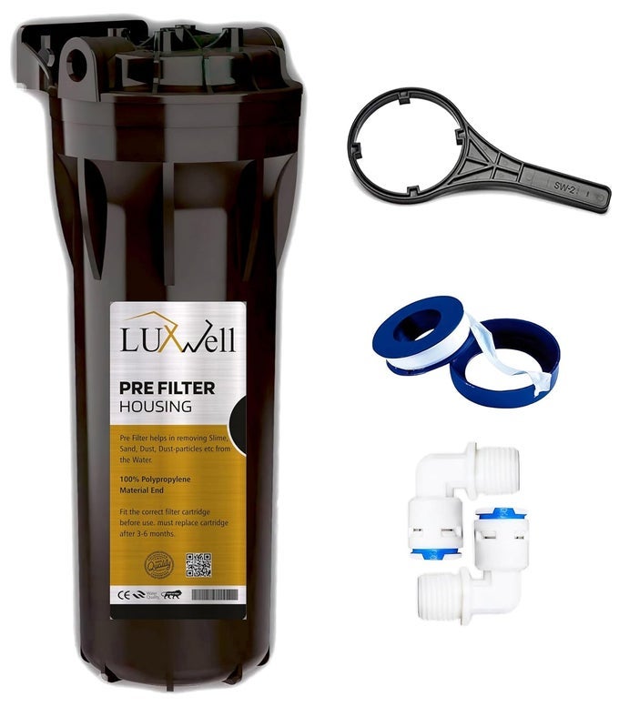PRE FILTER HOUSING KITBOWL COMPLETE KIT FOR WATER PURIFIER AND ROUVUF LEAK FREE HOUSING FREE 2 ELBOW AND SPANNER KEY TEFLON TAPE COMPATIBLE WITH ALL BRAND RO AND WATER PURIFIERS