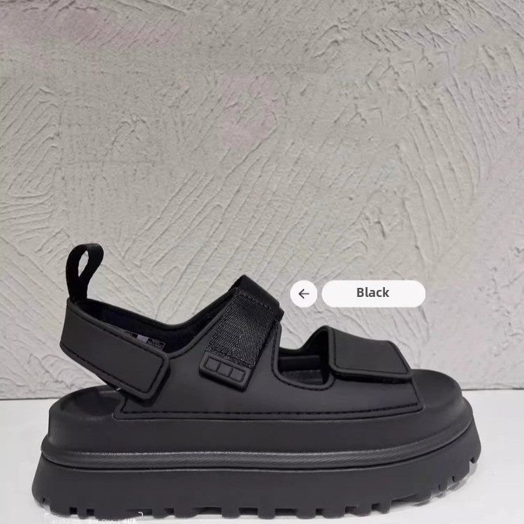 2024 Summer Thick-Soled Magic Tape Sandals for Women Black