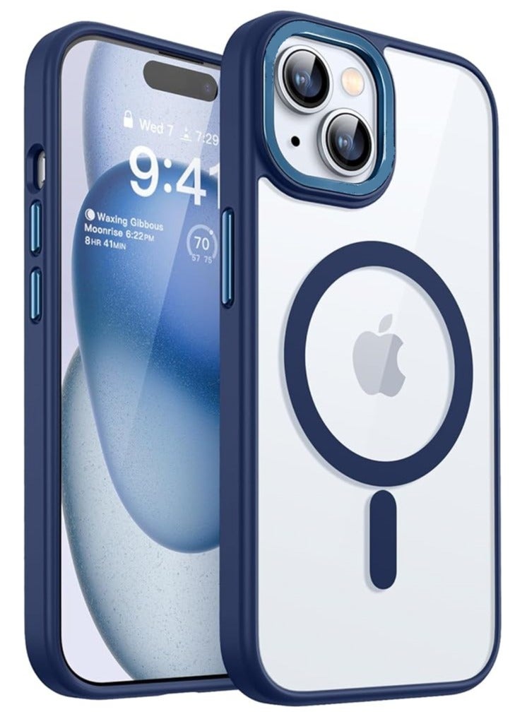 حافظة ايفون  14 بلس شفاف باطراف ملونة باللون الأزرق الداكن, تدعم الشحن اللاسلكي, مقاوم للخدش والاصفرار، حماية من السقوط (سيليكون) - Image 1