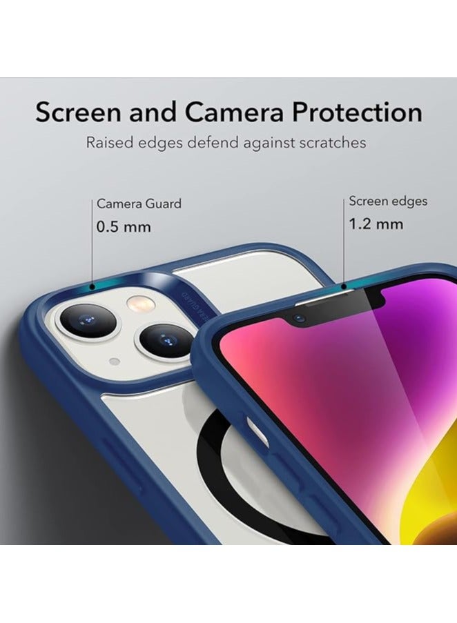 حافظة ايفون  14 بلس شفاف باطراف ملونة باللون الأزرق الداكن, تدعم الشحن اللاسلكي, مقاوم للخدش والاصفرار، حماية من السقوط (سيليكون) - Image 4
