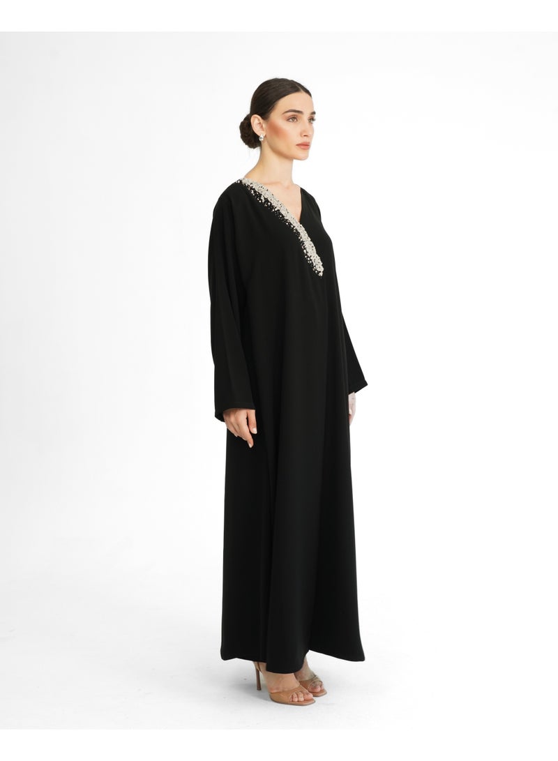 Khan&Co. One Side Daimond Abaya in black crepe fabric embroidered with silver glitter - by Abdullah Khan - Image 5