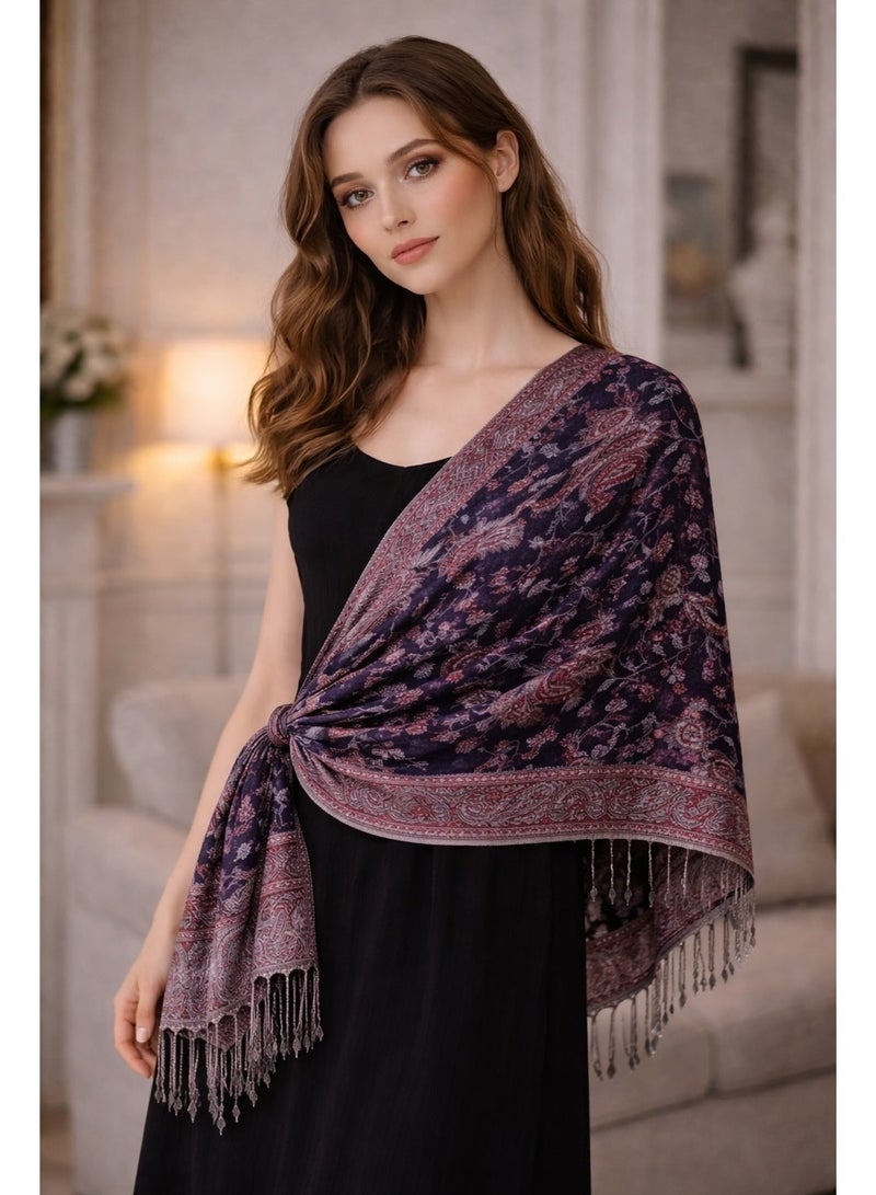 OLUDENIZ Luxury Jacquard Paisley Shawl – Soft Elegant Wrap with Fringe for All Occasions - Image 2