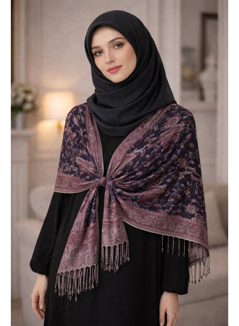 OLUDENIZ Luxury Jacquard Paisley Shawl – Soft Elegant Wrap with Fringe for All Occasions - Image 3
