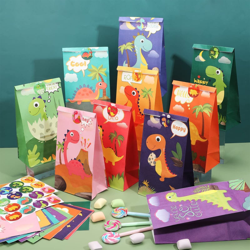 Containlol 30 Pack Dinosaur Party Gift Bags Little Dinosaur Goodie Candy Bag with Matching Stickers Party Favor Supplies for Dinosaurs Themed Birthday Baby Shower(Classical) - Image 4