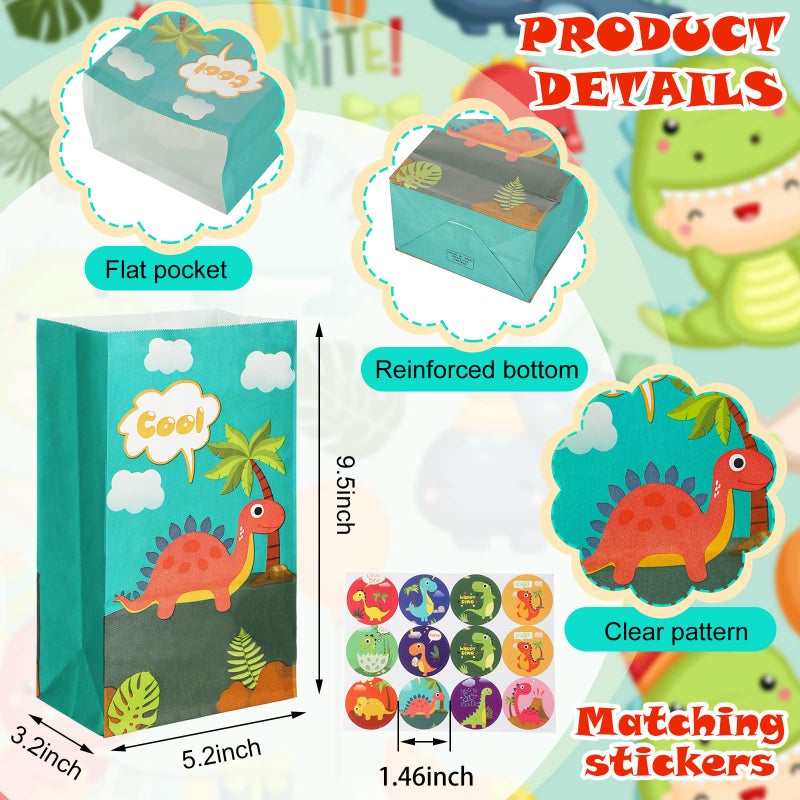 Containlol 30 Pack Dinosaur Party Gift Bags Little Dinosaur Goodie Candy Bag with Matching Stickers Party Favor Supplies for Dinosaurs Themed Birthday Baby Shower(Classical) - Image 2