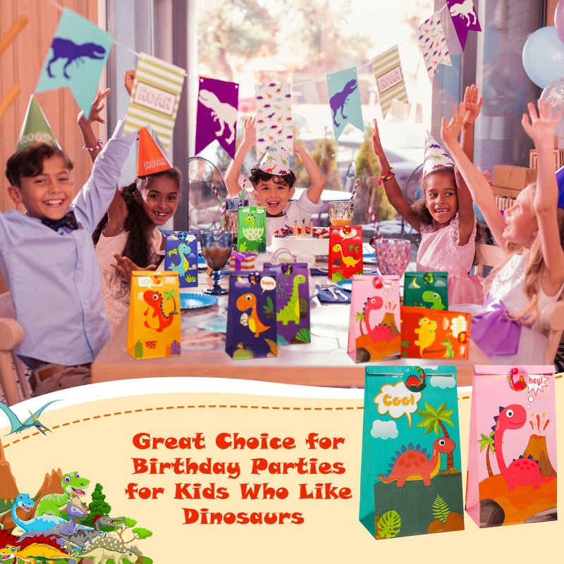 Containlol 30 Pack Dinosaur Party Gift Bags Little Dinosaur Goodie Candy Bag with Matching Stickers Party Favor Supplies for Dinosaurs Themed Birthday Baby Shower(Classical) - Image 3