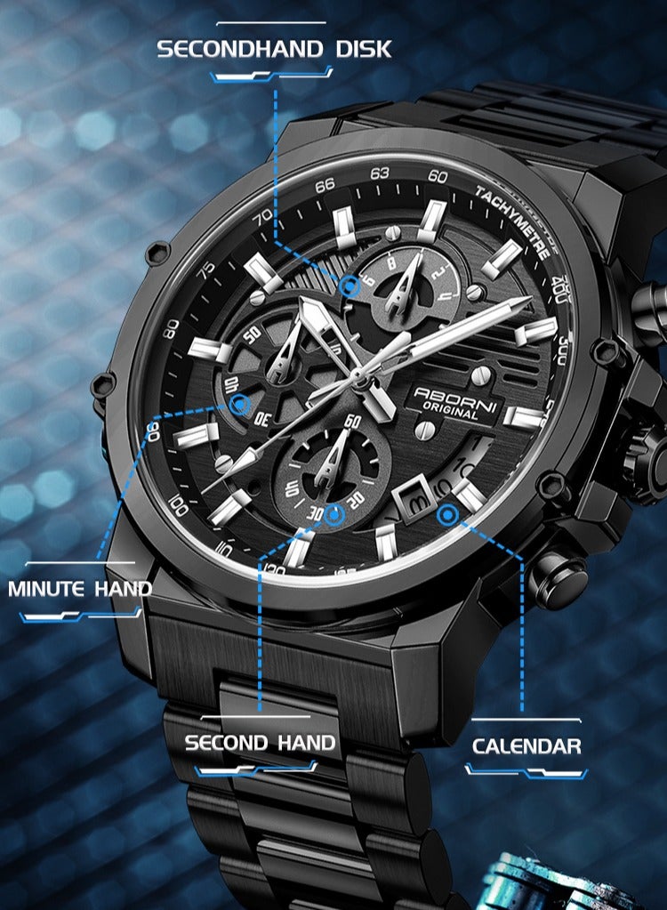 ABORNI Luxury Men’s Chronograph Watch, Large Dial Multifunction Business Quartz Wristwatch, Luminous Waterproof Design, Perfect Gift for Boyfriend - Image 4