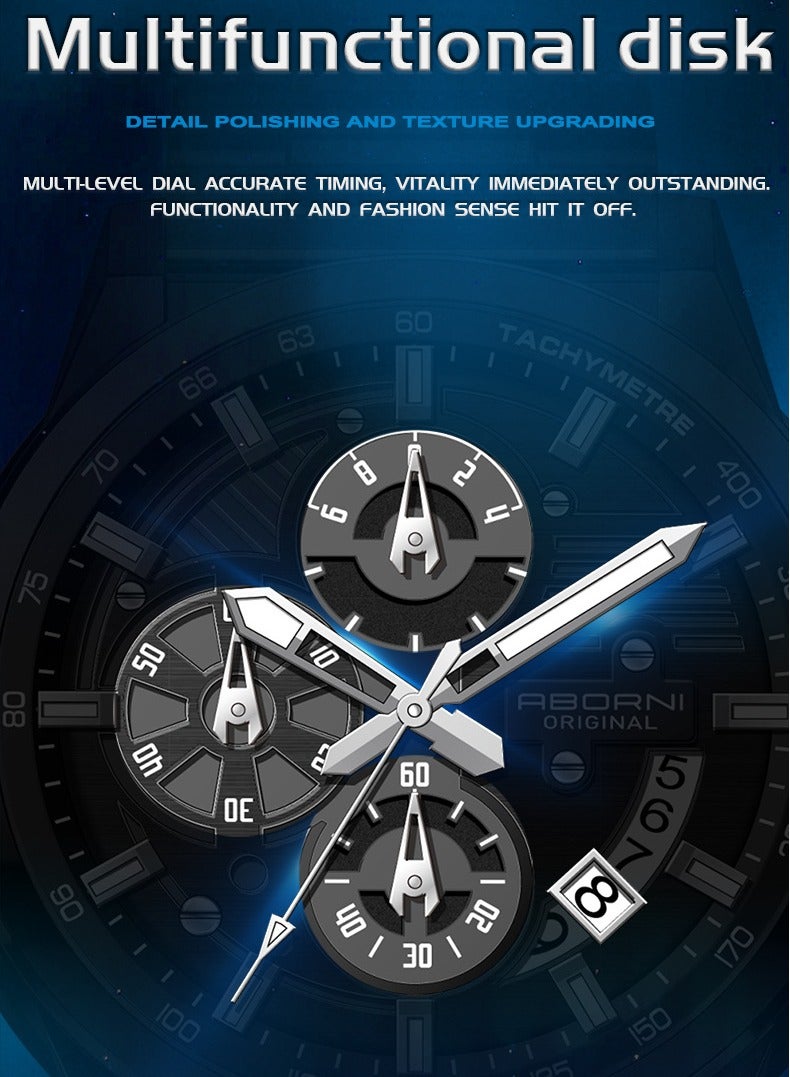 ABORNI Luxury Men’s Chronograph Watch, Large Dial Multifunction Business Quartz Wristwatch, Luminous Waterproof Design, Perfect Gift for Boyfriend - Image 2