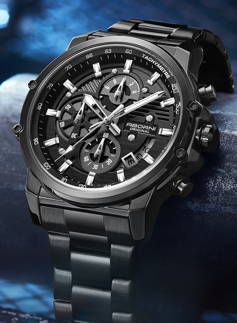 ABORNI Luxury Men’s Chronograph Watch, Large Dial Multifunction Business Quartz Wristwatch, Luminous Waterproof Design, Perfect Gift for Boyfriend - Image 1
