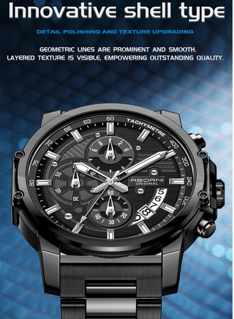 ABORNI Luxury Men’s Chronograph Watch, Large Dial Multifunction Business Quartz Wristwatch, Luminous Waterproof Design, Perfect Gift for Boyfriend - Image 3