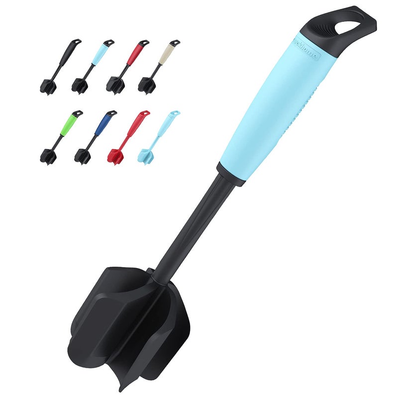 Ourokhome Meat Chopper and Potato Masher, Heat Resistant Nylon Ground Beef Smasher for Hamburger, 5 Curved Blades Nonstick Safe Mixer & Stirrer Practical Kitchen Gadgets, Teal - Image 1