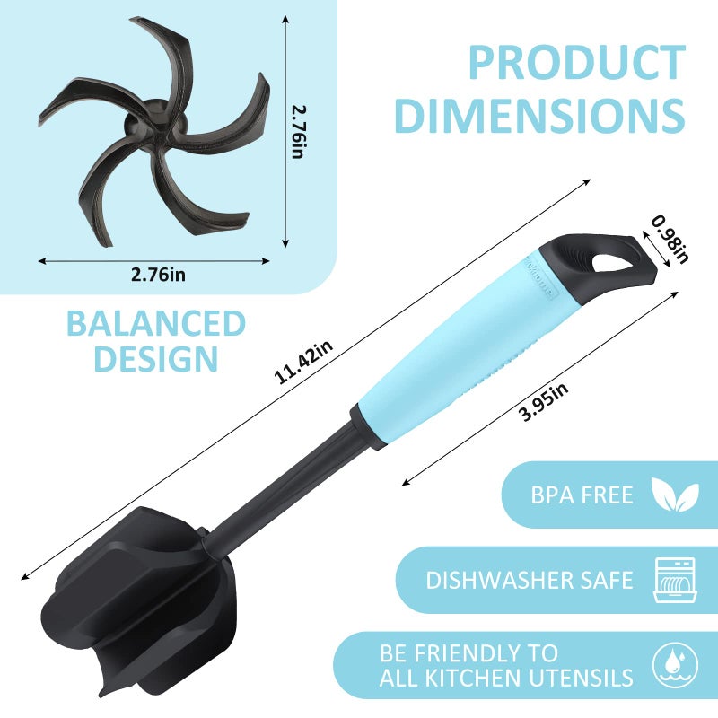 Ourokhome Meat Chopper and Potato Masher, Heat Resistant Nylon Ground Beef Smasher for Hamburger, 5 Curved Blades Nonstick Safe Mixer & Stirrer Practical Kitchen Gadgets, Teal - Image 4