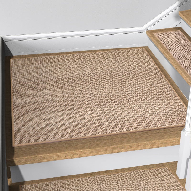 FlowaFoli Stair Landing Rug for Wooden Steps, Stair Mats Non Slip Indoor with Self-Adhesive Stair Treads Landing Mat for Kids Elders and Pets(1Pcs, Beige, 31" * 31") - Image 1