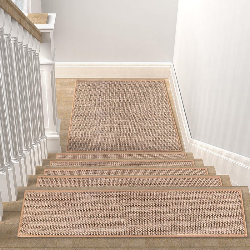 FlowaFoli Stair Landing Rug for Wooden Steps, Stair Mats Non Slip Indoor with Self-Adhesive Stair Treads Landing Mat for Kids Elders and Pets(1Pcs, Beige, 31" * 31") - Image 2