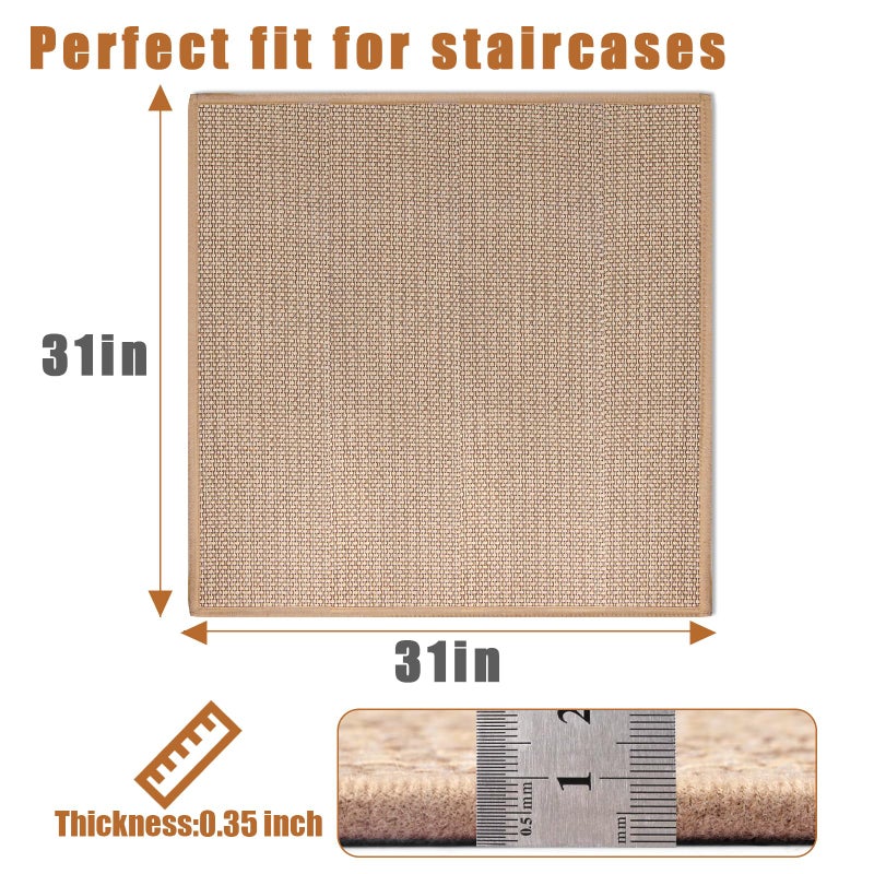 FlowaFoli Stair Landing Rug for Wooden Steps, Stair Mats Non Slip Indoor with Self-Adhesive Stair Treads Landing Mat for Kids Elders and Pets(1Pcs, Beige, 31" * 31") - Image 5