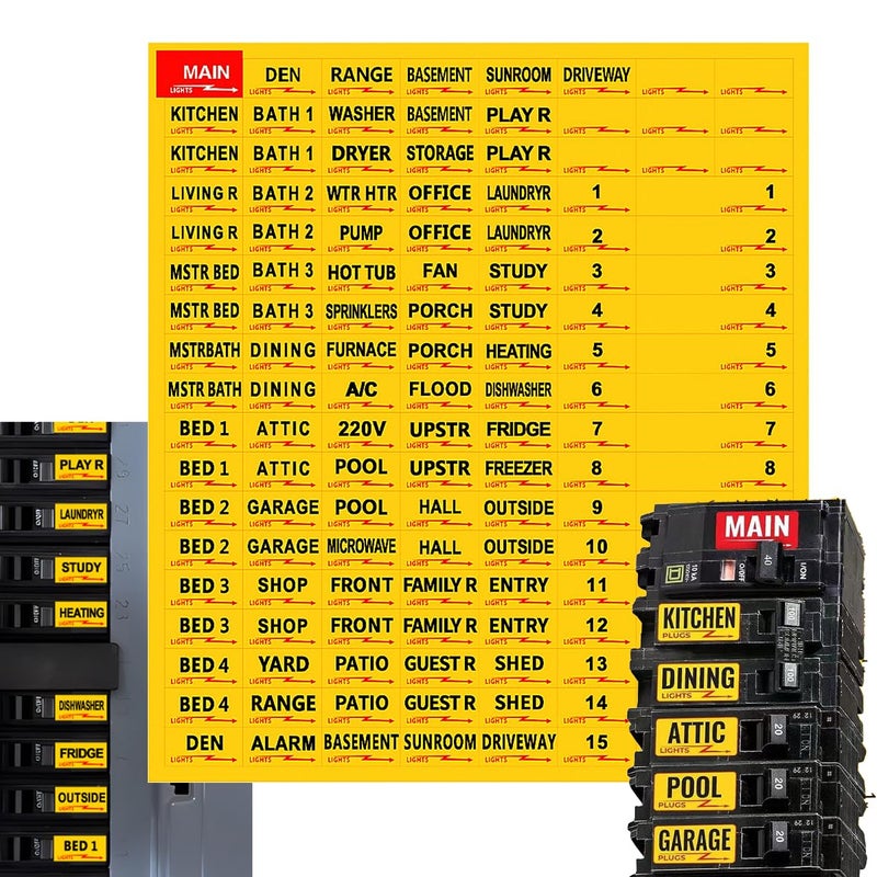 LogFaadCoi Premium Durable Circuit Breaker Labels, Electrial Panel Labels,129 Waterproof Fuse Box Stickers, Easy to Read and Install (Yellow, 1) - Image 1