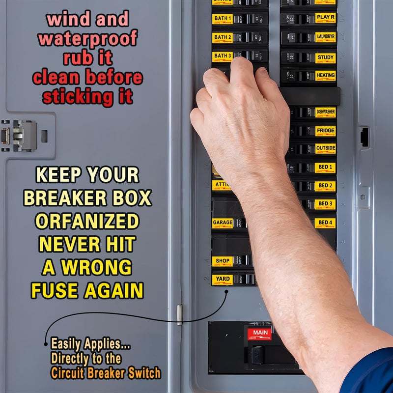 LogFaadCoi Premium Durable Circuit Breaker Labels, Electrial Panel Labels,129 Waterproof Fuse Box Stickers, Easy to Read and Install (Yellow, 1) - Image 5