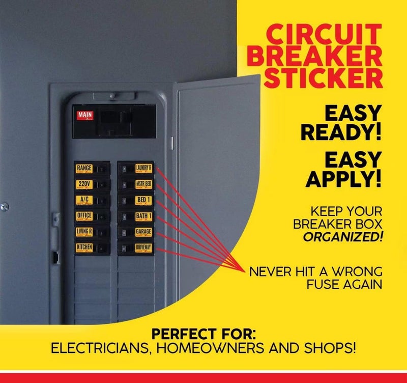 LogFaadCoi Premium Durable Circuit Breaker Labels, Electrial Panel Labels,129 Waterproof Fuse Box Stickers, Easy to Read and Install (Yellow, 1) - Image 2