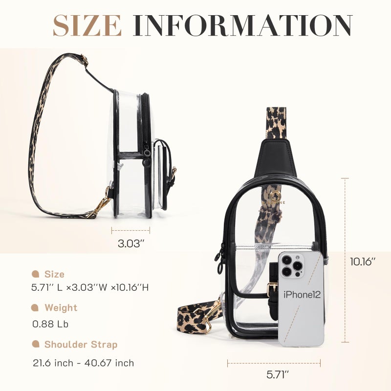 Missnine Anti-Theft Clear Sling Bag Clear Fanny Pack Stadium Approved Crossbody Bag Purse Trendy Heavy Duty Transparent Chest Bags with Guitar Strap for Concerts Sport Events - Image 5