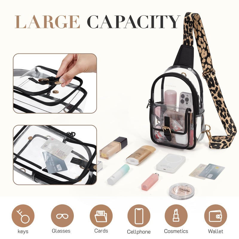 Missnine Anti-Theft Clear Sling Bag Clear Fanny Pack Stadium Approved Crossbody Bag Purse Trendy Heavy Duty Transparent Chest Bags with Guitar Strap for Concerts Sport Events - Image 4