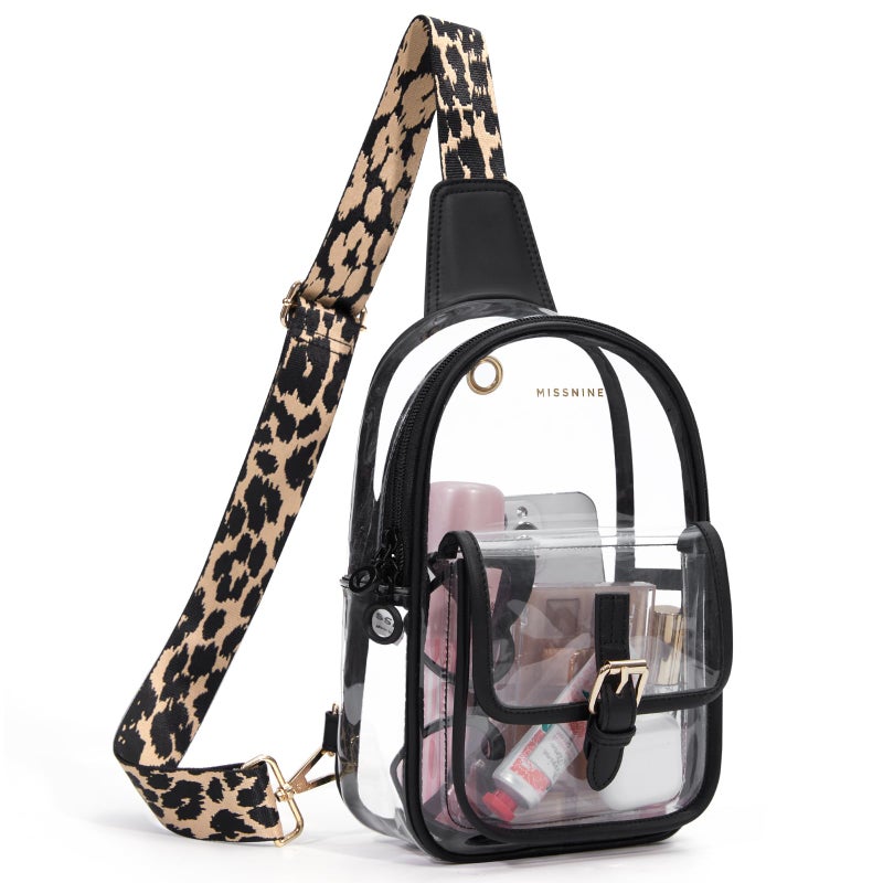 Missnine Anti-Theft Clear Sling Bag Clear Fanny Pack Stadium Approved Crossbody Bag Purse Trendy Heavy Duty Transparent Chest Bags with Guitar Strap for Concerts Sport Events - Image 1