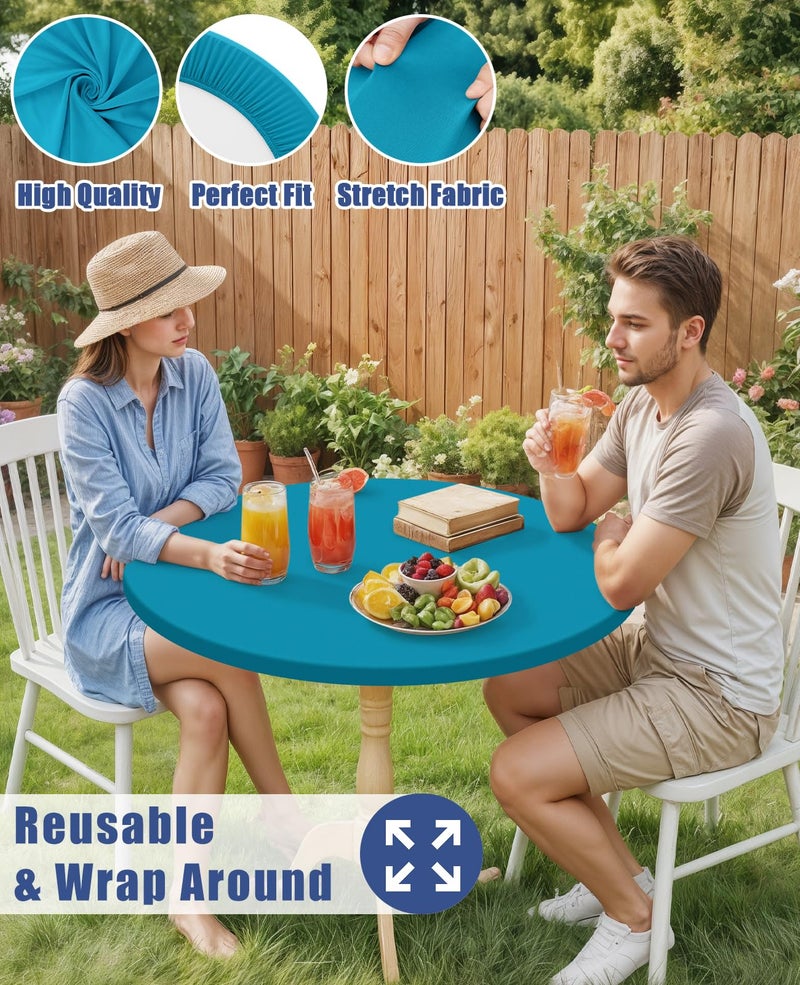 Moosfor Round Spandex Tablecloth, Elastic Fitted Waterproof Tablecloths for 36"-44" Tables, Stretch Washable Picnic Table Cover for Camping, Dining, Indoor and Outdoor, Turquoise - Image 5