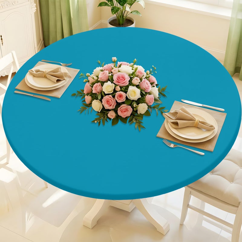 Moosfor Round Spandex Tablecloth, Elastic Fitted Waterproof Tablecloths for 36"-44" Tables, Stretch Washable Picnic Table Cover for Camping, Dining, Indoor and Outdoor, Turquoise - Image 1