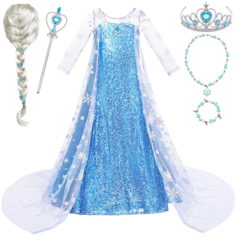 G.C Girls Princess Dress Costume with Wig Cape Toddler Princess Dress Up Outfit Kids Crown Jewelry Halloween Cosplay Birthday Gifts - Image 1