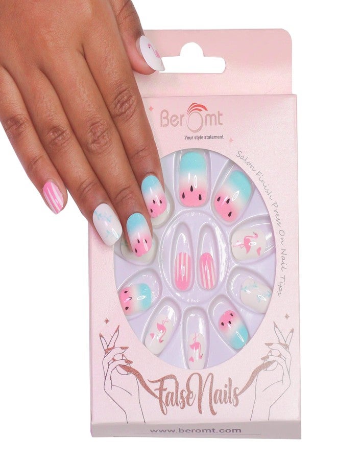 Beromt Press On Nails Beautiful Printed Multicolor Nails For Children With Printed Design - - Image 1