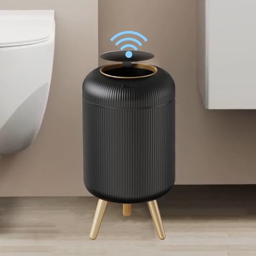 URALFA Motion Sensor Trash Can with Lid, 3 Gallon / 11 L Automatic Bathroom Trash Can, Touchless Trash Bin, Smart Plastic Garbage Can with Removable Legs for Bathroom, Bedroom, Kitchen, Office, Black - Image 1