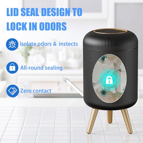 URALFA Motion Sensor Trash Can with Lid, 3 Gallon / 11 L Automatic Bathroom Trash Can, Touchless Trash Bin, Smart Plastic Garbage Can with Removable Legs for Bathroom, Bedroom, Kitchen, Office, Black - Image 4