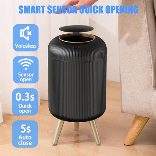 URALFA Motion Sensor Trash Can with Lid, 3 Gallon / 11 L Automatic Bathroom Trash Can, Touchless Trash Bin, Smart Plastic Garbage Can with Removable Legs for Bathroom, Bedroom, Kitchen, Office, Black - Image 2