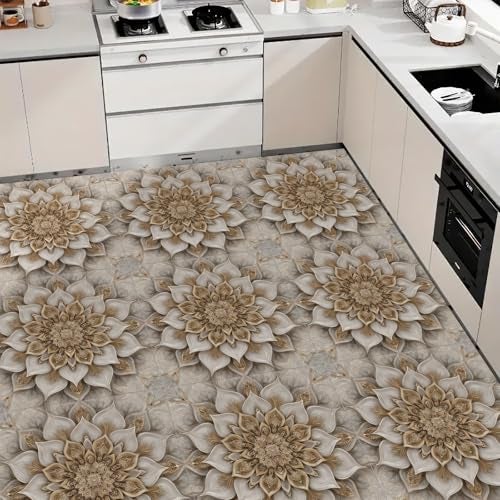 IOHEFY 10PCS 12x12 Inch Peel and Stick Floor Tiles Self Adhesive Vinyl Flooring Tile Cream Gold Mandala Removable Decals Bathroom Kitchen Laundry DIY Home Decoration - Image 3