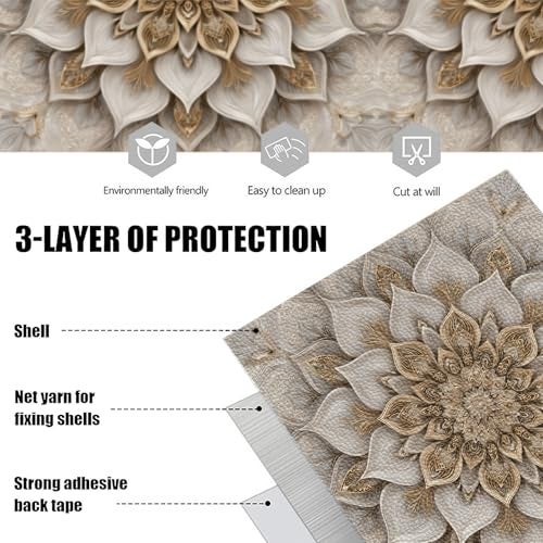 IOHEFY 10PCS 12x12 Inch Peel and Stick Floor Tiles Self Adhesive Vinyl Flooring Tile Cream Gold Mandala Removable Decals Bathroom Kitchen Laundry DIY Home Decoration - Image 5
