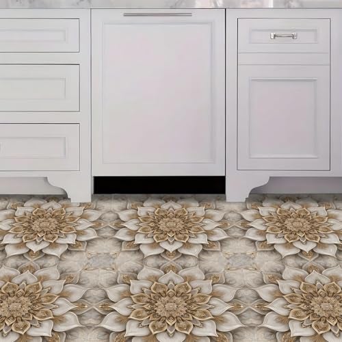 IOHEFY 10PCS 12x12 Inch Peel and Stick Floor Tiles Self Adhesive Vinyl Flooring Tile Cream Gold Mandala Removable Decals Bathroom Kitchen Laundry DIY Home Decoration - Image 2