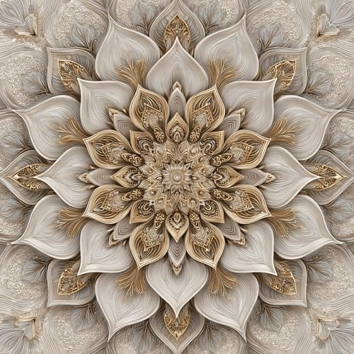 IOHEFY 10PCS 12x12 Inch Peel and Stick Floor Tiles Self Adhesive Vinyl Flooring Tile Cream Gold Mandala Removable Decals Bathroom Kitchen Laundry DIY Home Decoration - Image 1