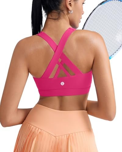 RUNNING GIRL حمالة صدر رياضية RUNNING GIRL للنساء، بتصميم ظهر متقاطع مع حشوات، حمالة صدر رياضية متوسطة الدعم لليوغا مع أكواب قابلة للإزالة (2353 وردي ساخن M) - Image 5