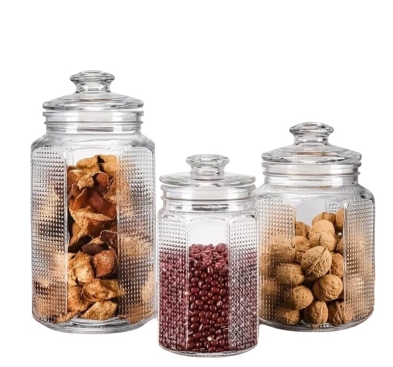 Cookie Jar Thickened Glass Sealed Jar, Glass Cookie Jars with Lids, Ideal for Flour, Sugar, Coffee, Cookie Jar, Candy, Snack and More Food Container - 3P - Image 1