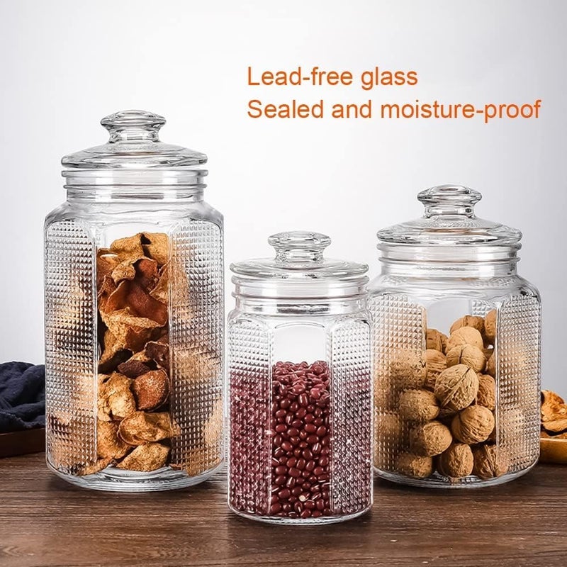 Cookie Jar Thickened Glass Sealed Jar, Glass Cookie Jars with Lids, Ideal for Flour, Sugar, Coffee, Cookie Jar, Candy, Snack and More Food Container - 3P - Image 3