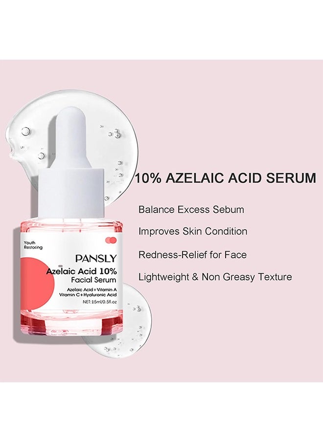 Azelaic Acid Serum, Azelaic Acid 10% Facial Serum, Skin Hyaluronic Acid Serum for Face, Redness-Relief for Face, Redness Reducing Skin Care, Balance Excess Sebum, 0.5oz