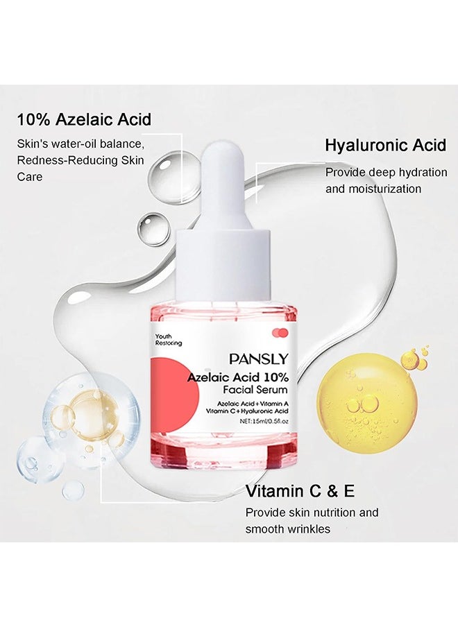 Azelaic Acid Serum, Azelaic Acid 10% Facial Serum, Skin Hyaluronic Acid Serum for Face, Redness-Relief for Face, Redness Reducing Skin Care, Balance Excess Sebum, 0.5oz