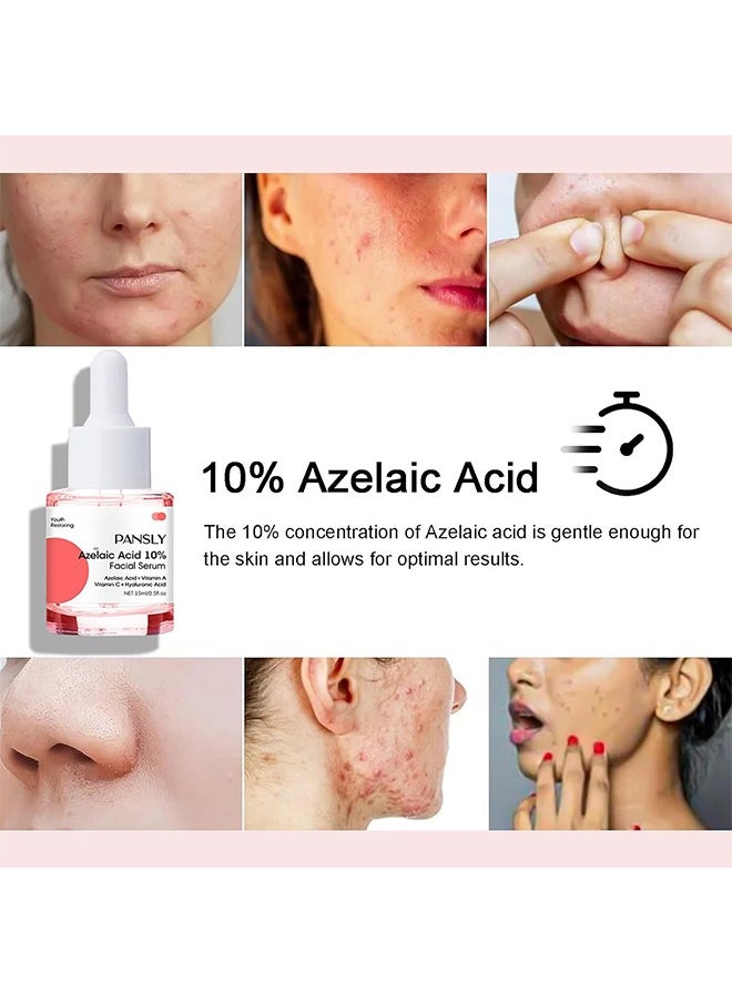 Azelaic Acid Serum, Azelaic Acid 10% Facial Serum, Skin Hyaluronic Acid Serum for Face, Redness-Relief for Face, Redness Reducing Skin Care, Balance Excess Sebum, 0.5oz