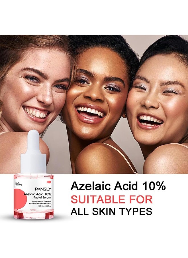 Azelaic Acid Serum, Azelaic Acid 10% Facial Serum, Skin Hyaluronic Acid Serum for Face, Redness-Relief for Face, Redness Reducing Skin Care, Balance Excess Sebum, 0.5oz