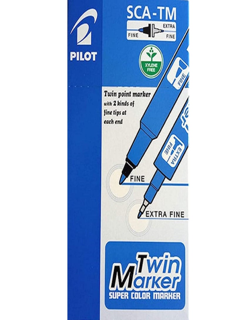 Pilot Twin Marker - Blue, Pack of 12 Pieces