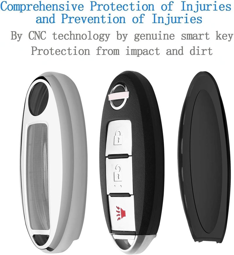 Autophone Compatible with Nissan Key Fob Cover with Leather Keychain Soft TPU 360 Degree Protection Key Shell Case for Altima Maxima Rogue Armada Pathfinder Smart Key 3 4 5-Button,Silver… - Image 5