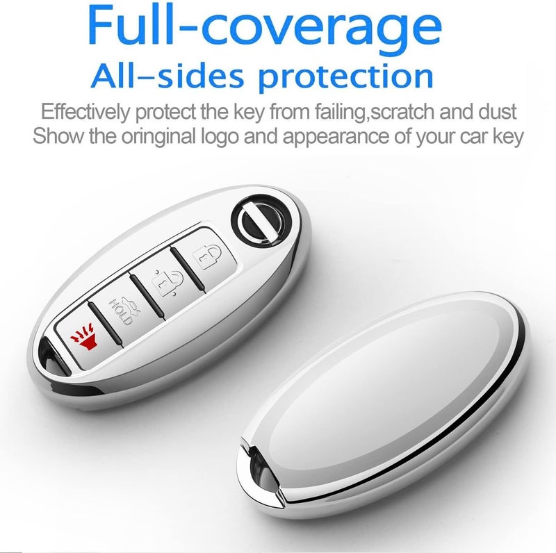 Autophone Compatible with Nissan Key Fob Cover with Leather Keychain Soft TPU 360 Degree Protection Key Shell Case for Altima Maxima Rogue Armada Pathfinder Smart Key 3 4 5-Button,Silver… - Image 3
